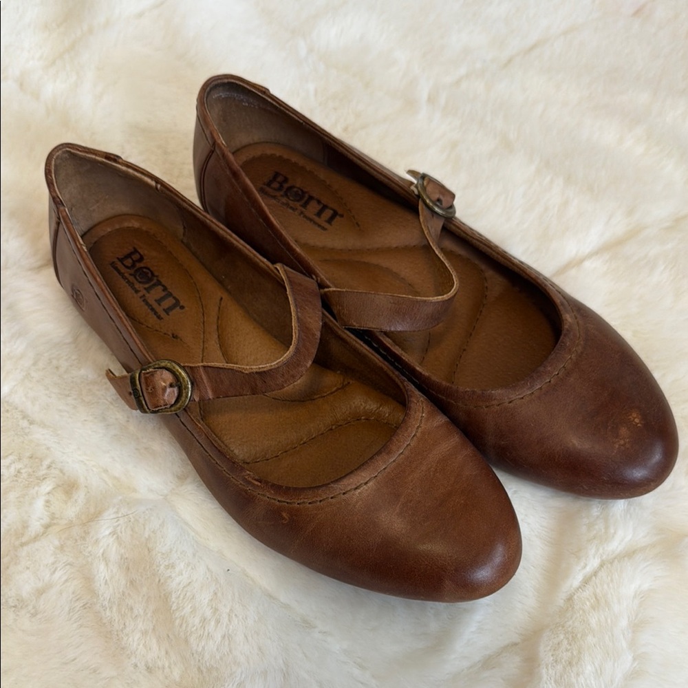 Born Women's Tan Leather Mary Jane Loafers